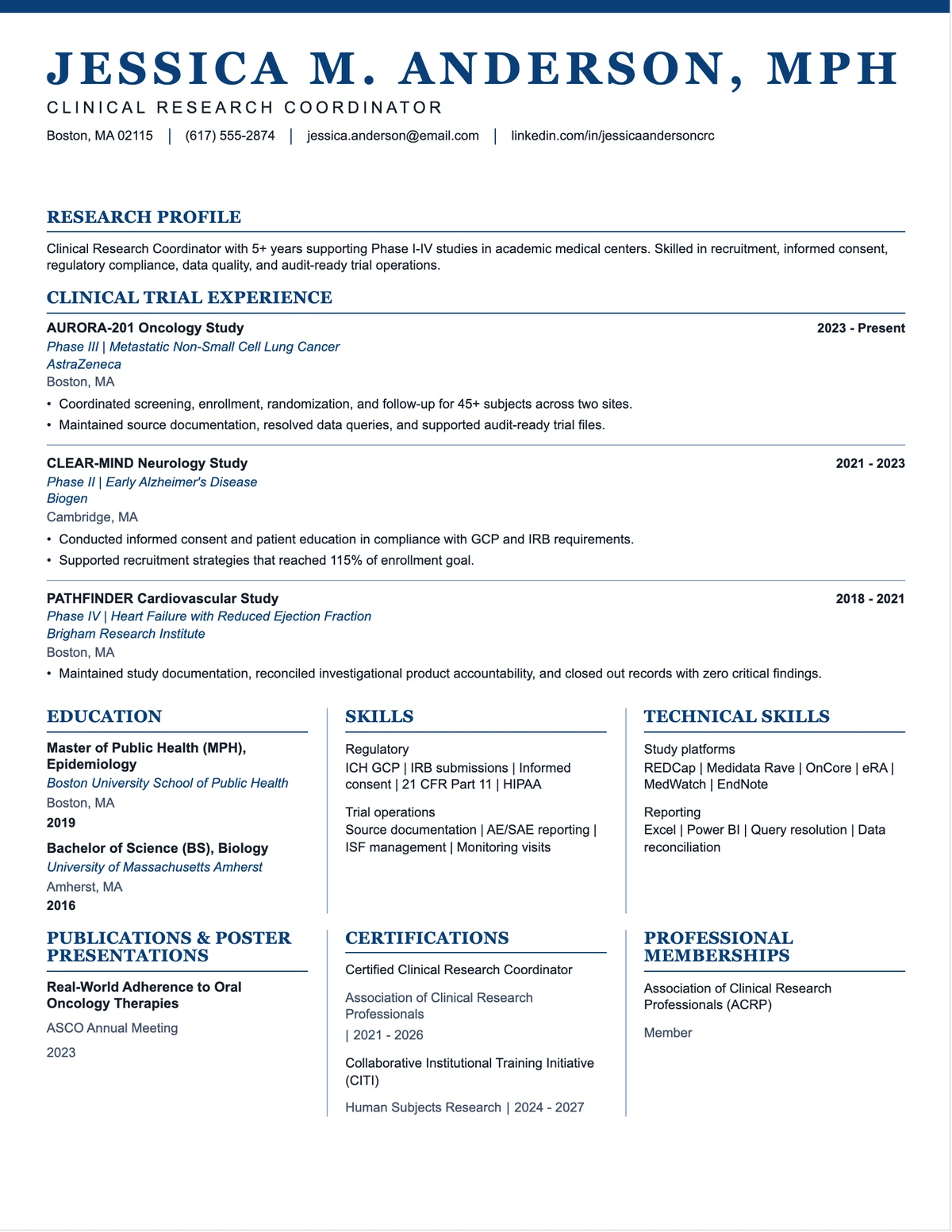 Clinical Credentials resume template preview