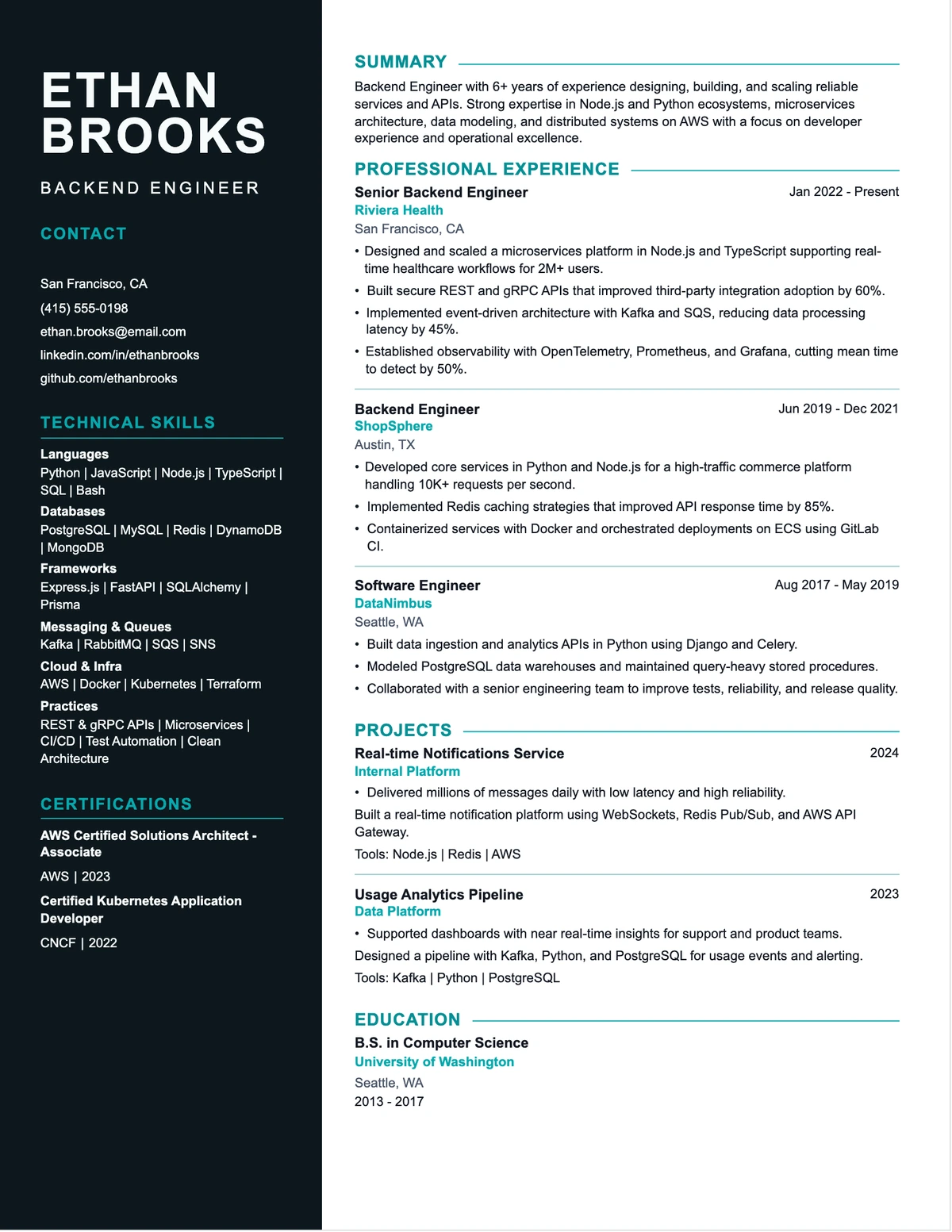 Code Signal resume template preview