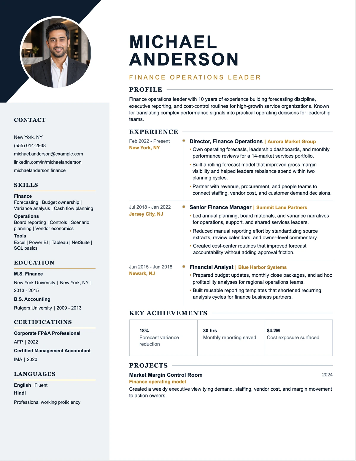 Executive Gold Rail resume template preview