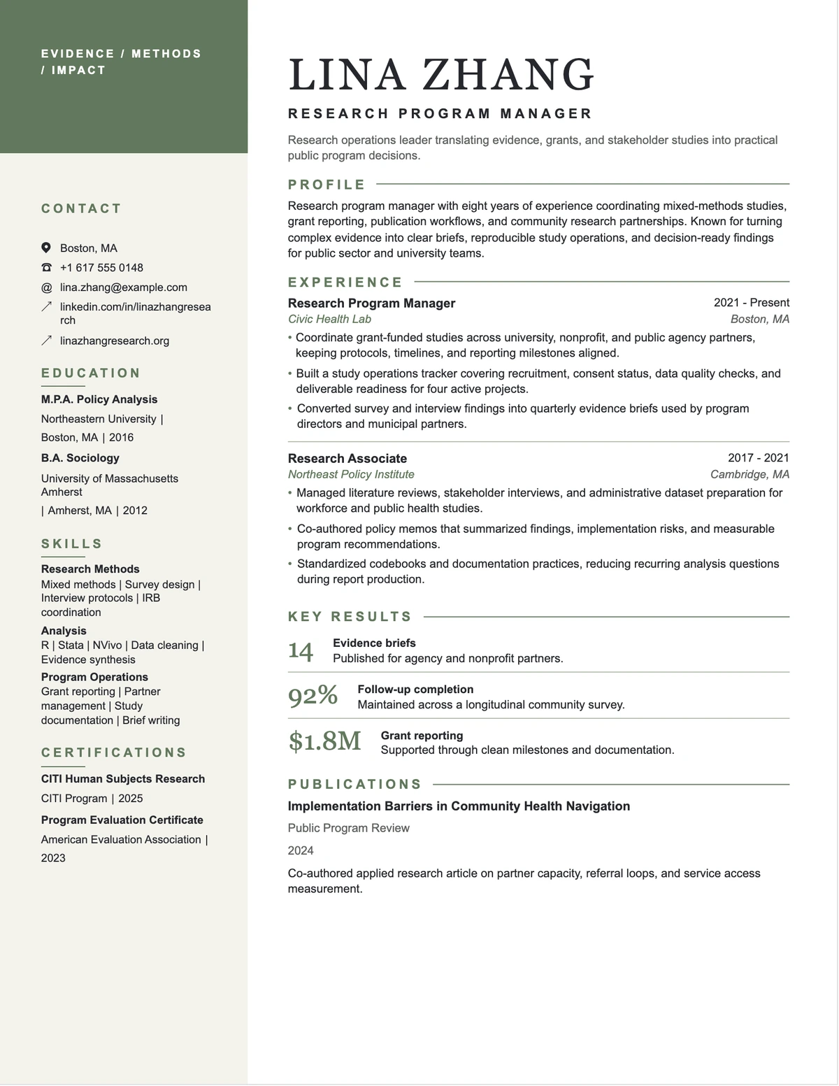 Research Dossier resume template preview