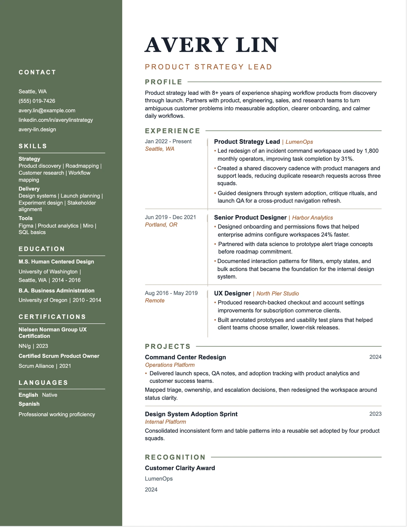 Strategic Sidebar resume template preview