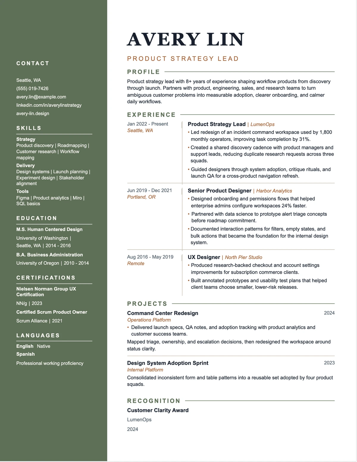 Strategic Sidebar resume template preview