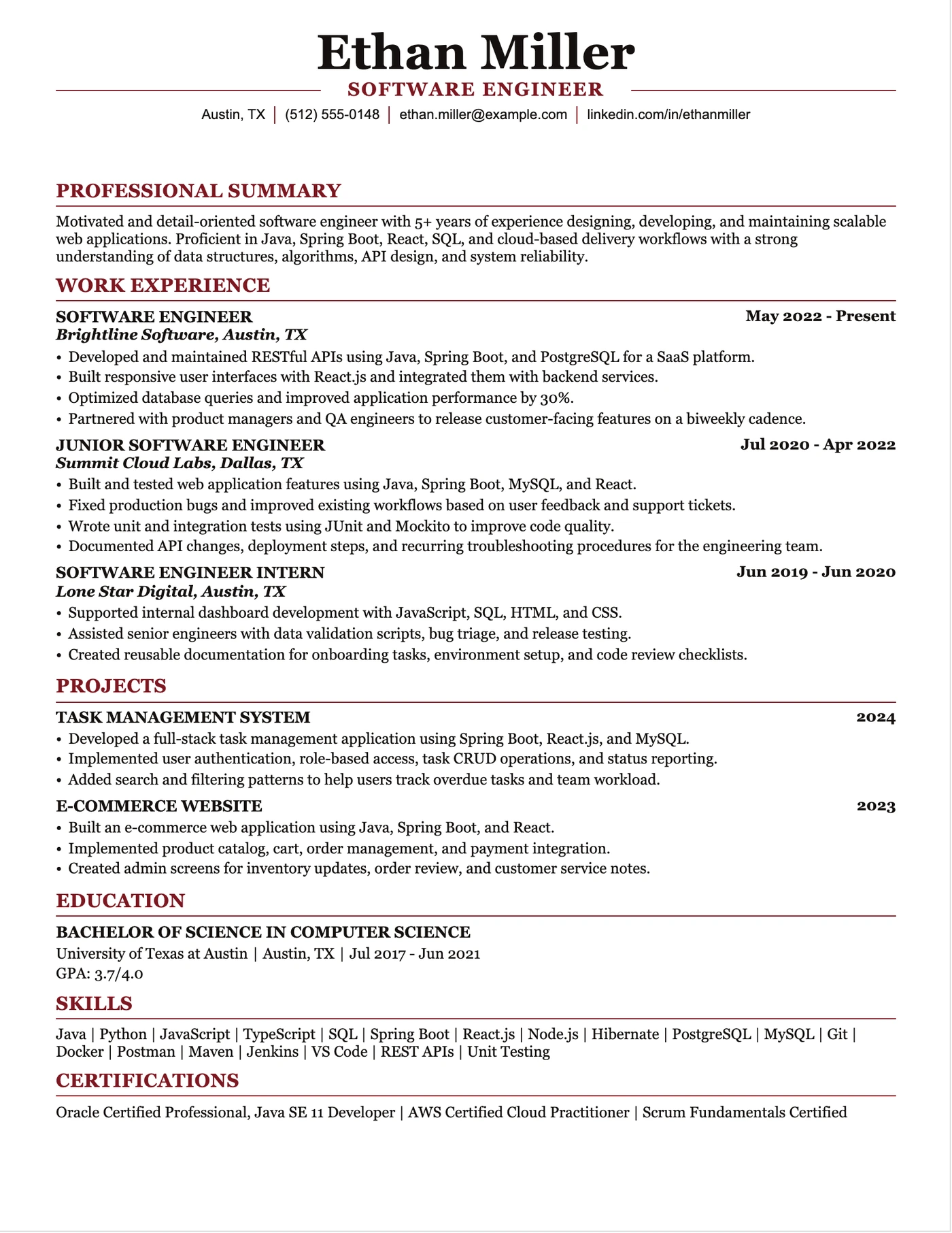 Strict ATS resume template preview