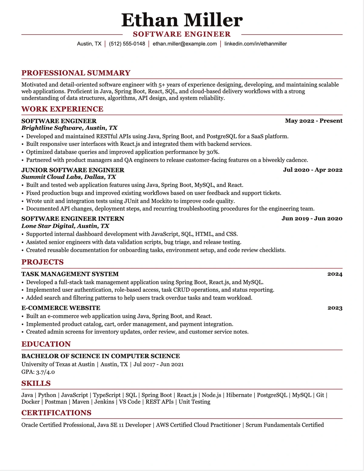 Strict ATS resume template preview