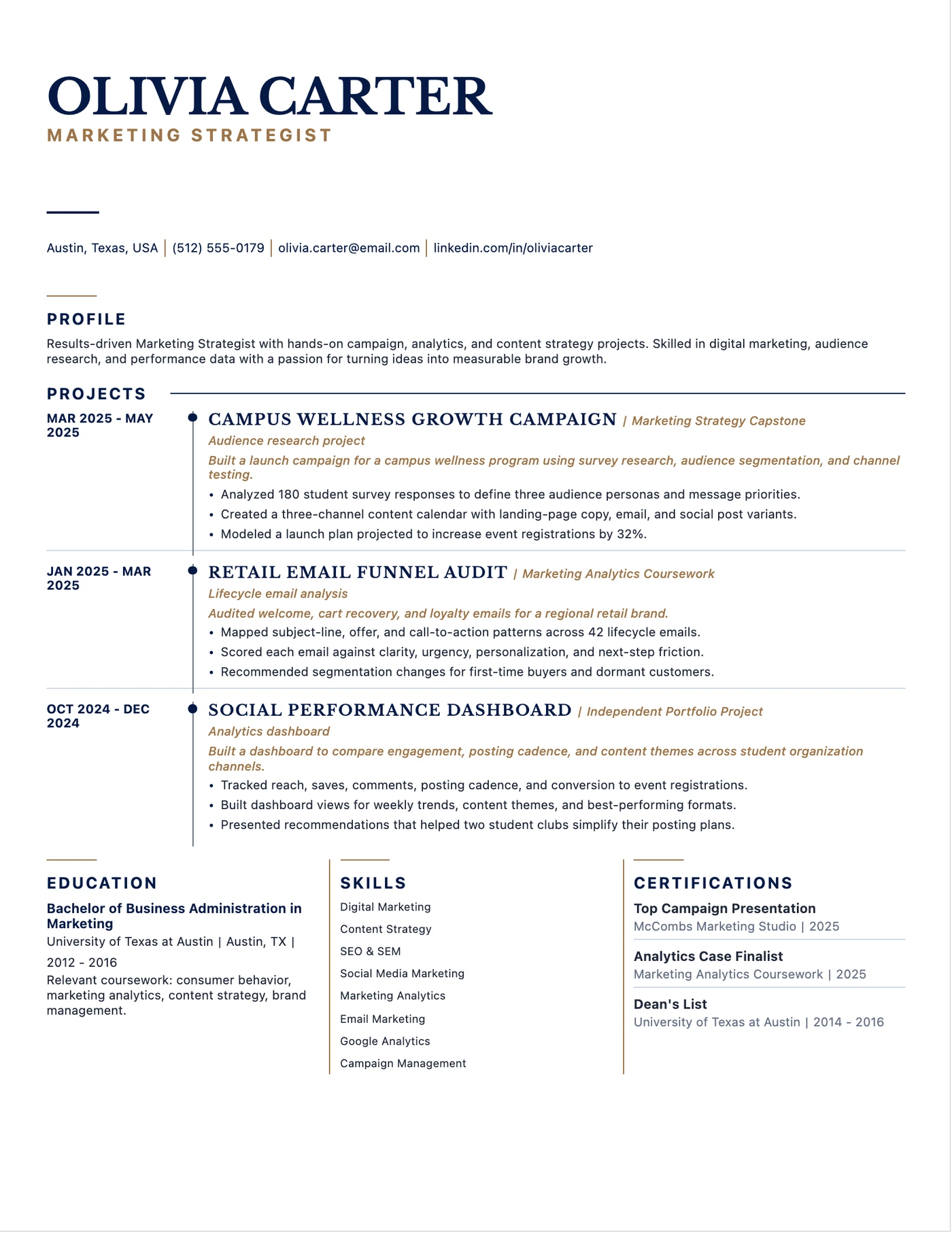 Student Starter resume template preview
