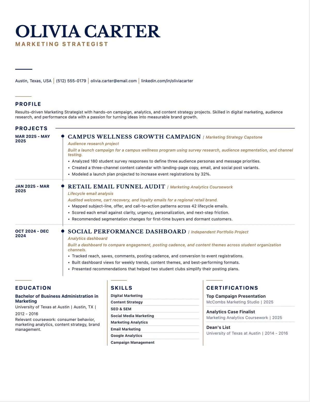 Student Starter resume template preview
